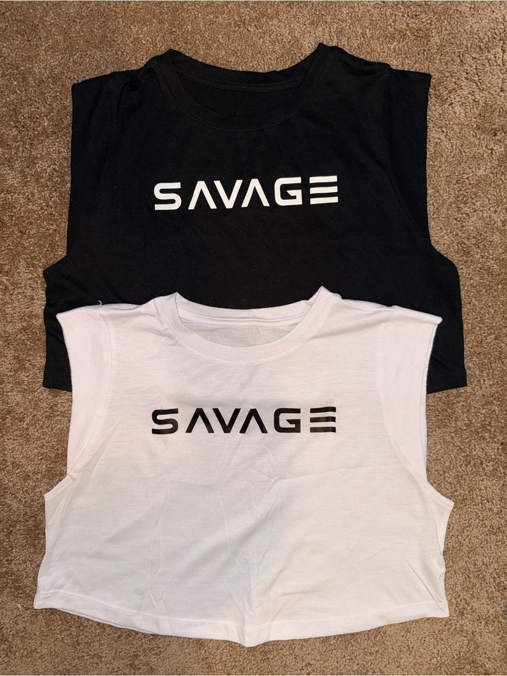 SAVAGE Logo Muscle Tank Crop Top - Black & White